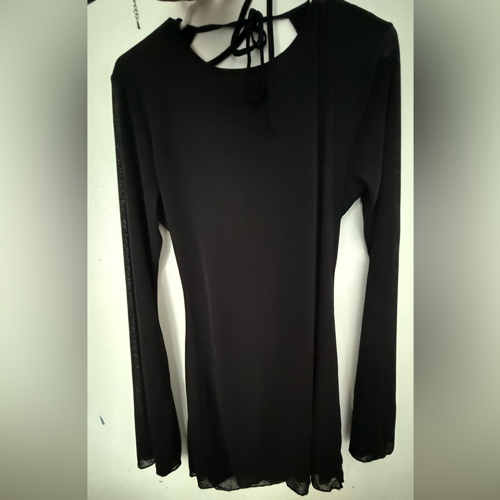 Fashion Nova Black Long Sleeve Top with Tie Back